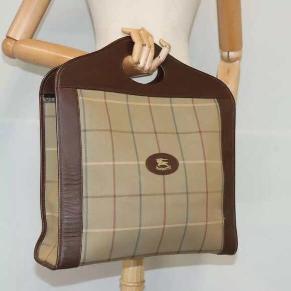 Burberrys Nova Check Hand Bag Canvas Leather Brown Auth bs19196 - Picture 3 of 16